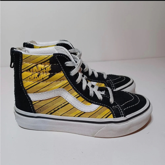 Kids VANS Logo Repeat SK8-HI Sneakers SIZE 12.5 Yellow Black Zip Back - Picture 2 of 9